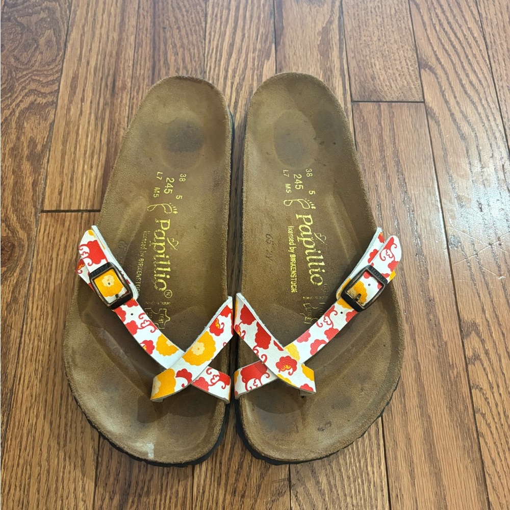Papillio Women's Floral Print Thong Cork Sandals - White, Red, Yellow